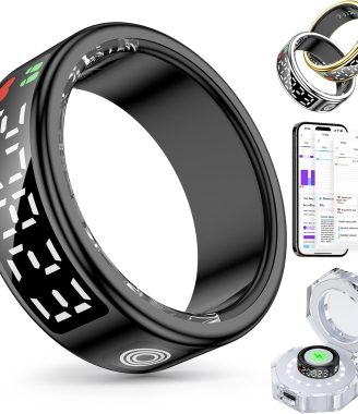Smart Rings for Women Men, Health Fitness Tracker Ring with LED Display Screen, Sleep Tracker Rings Compatible with iOS/Android Activity Tracker/Heart Rate/SpO2/Sleep/Step